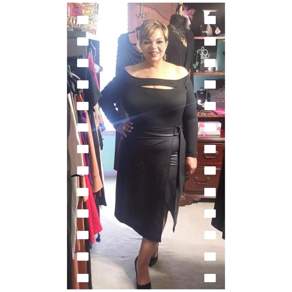 Black Asymmetrical Wrap Midi Dress